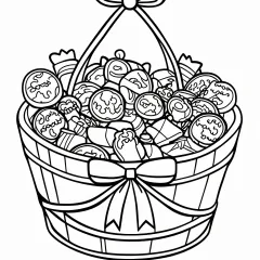 ハロウィン・お菓子バスケットの塗り絵