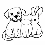 どうぶつなかよし（犬・猫・うさぎ）の塗り絵