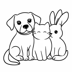 どうぶつなかよし（犬・猫・うさぎ）の塗り絵